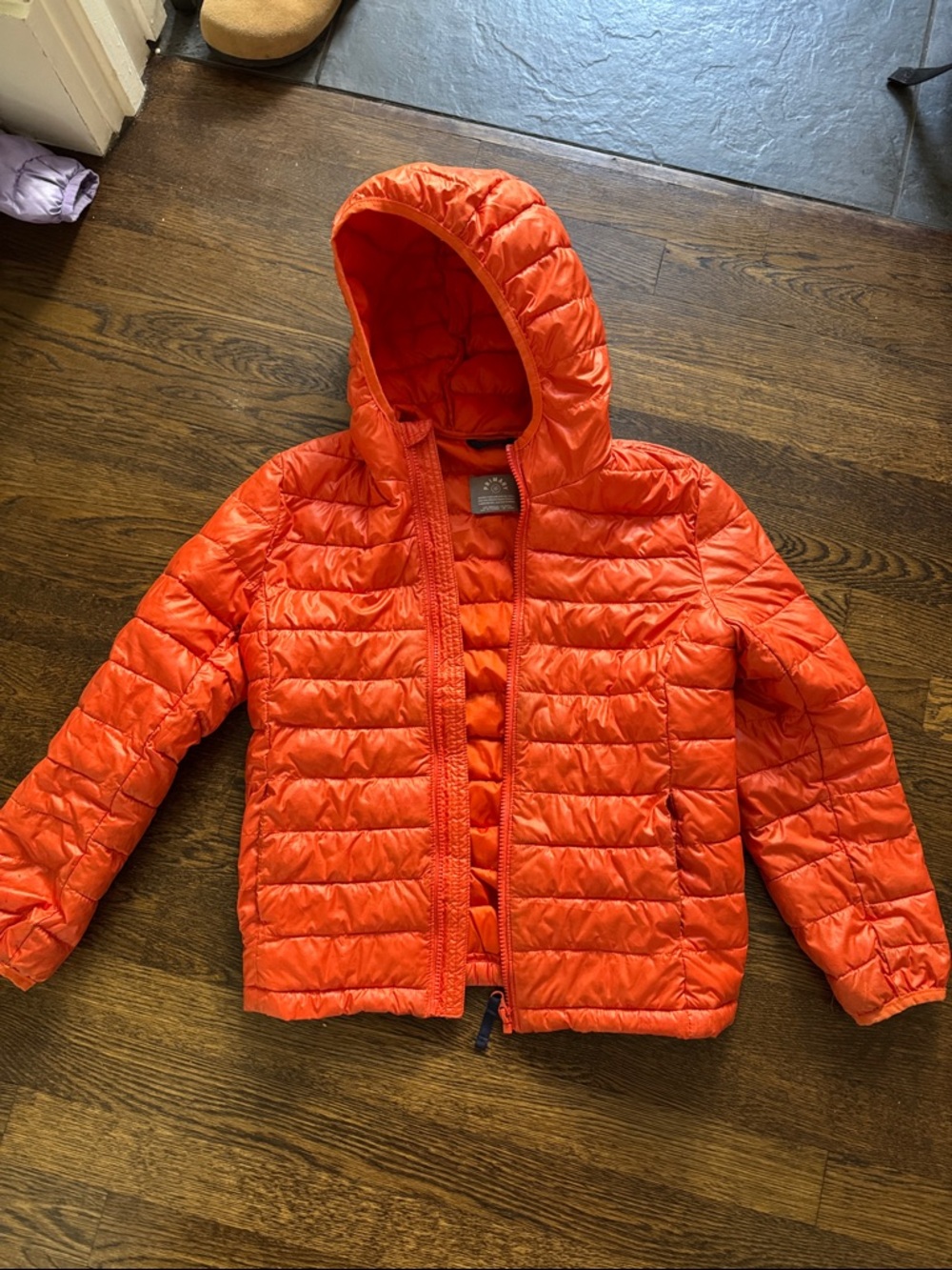 Primary Bright Orange Hooded Puffer Jacket for Kids
